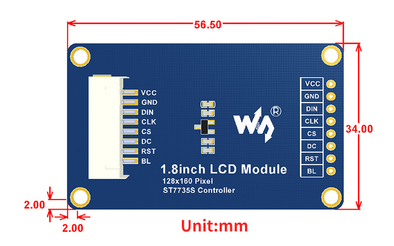 1.8inch LCD Module dimensions