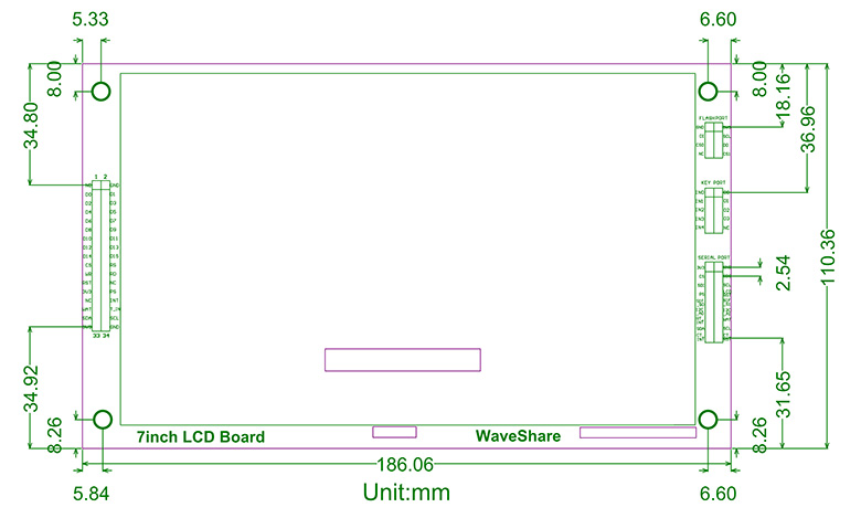 7inch Resistive Touch LCD external dimension