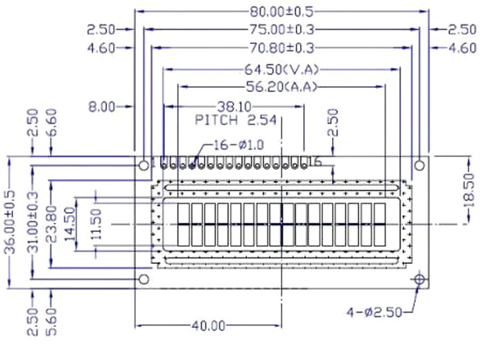 LCD1602 external dimension