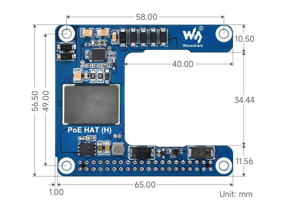 PoE HAT (H), outline dimensions