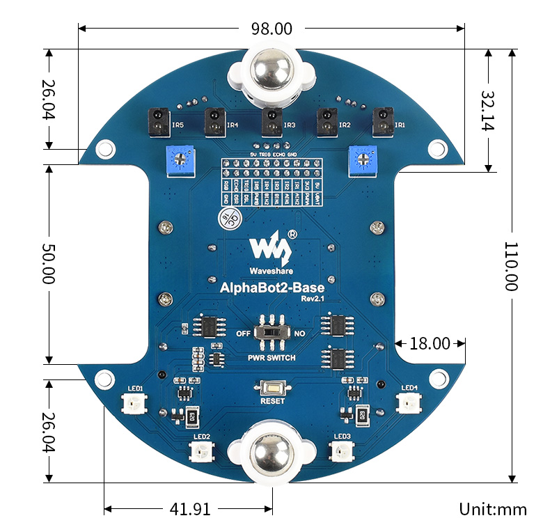 AlphaBot2-Base dimensions