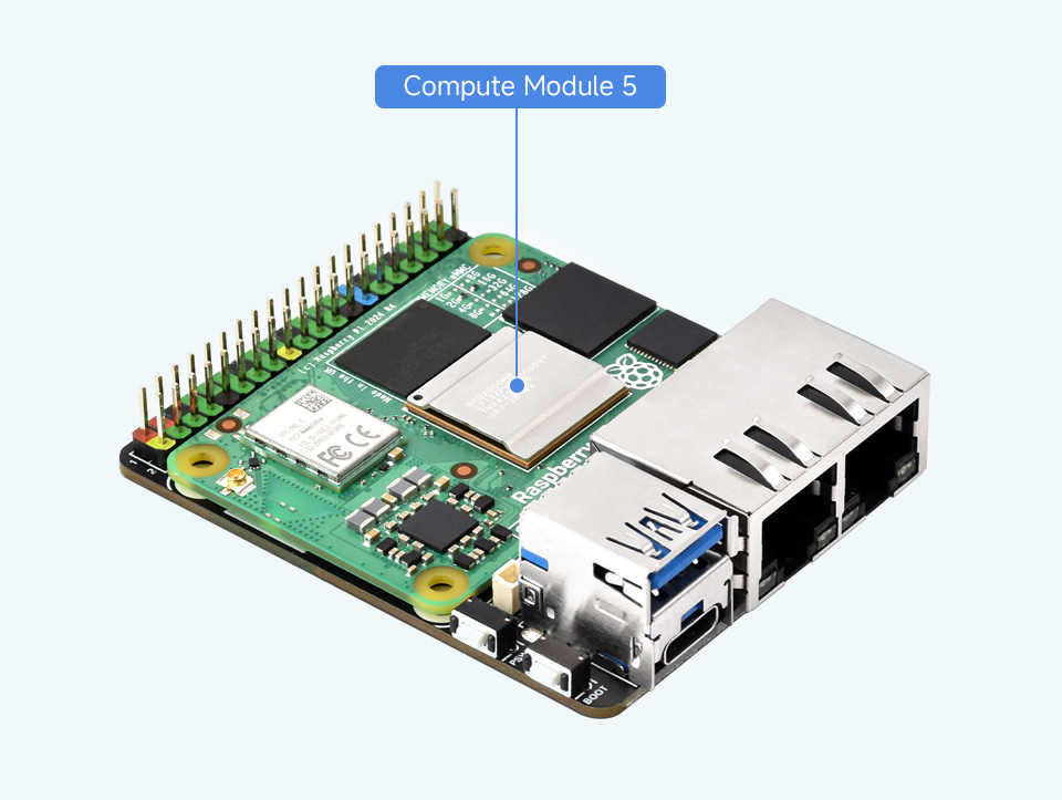 Mini Dual Gigabit Ethernet Base Board connecting with Compute Module 5