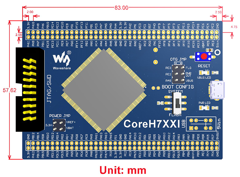 STM32 MCU core board dimensions