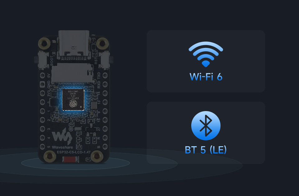 ESP32-C5-LCD-1.47, with WIFI 6 and BLE 5 support