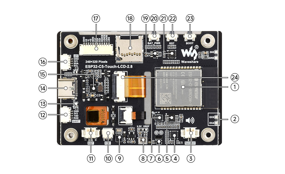 ESP32-C5 Touch LCD 2.8, what's on board