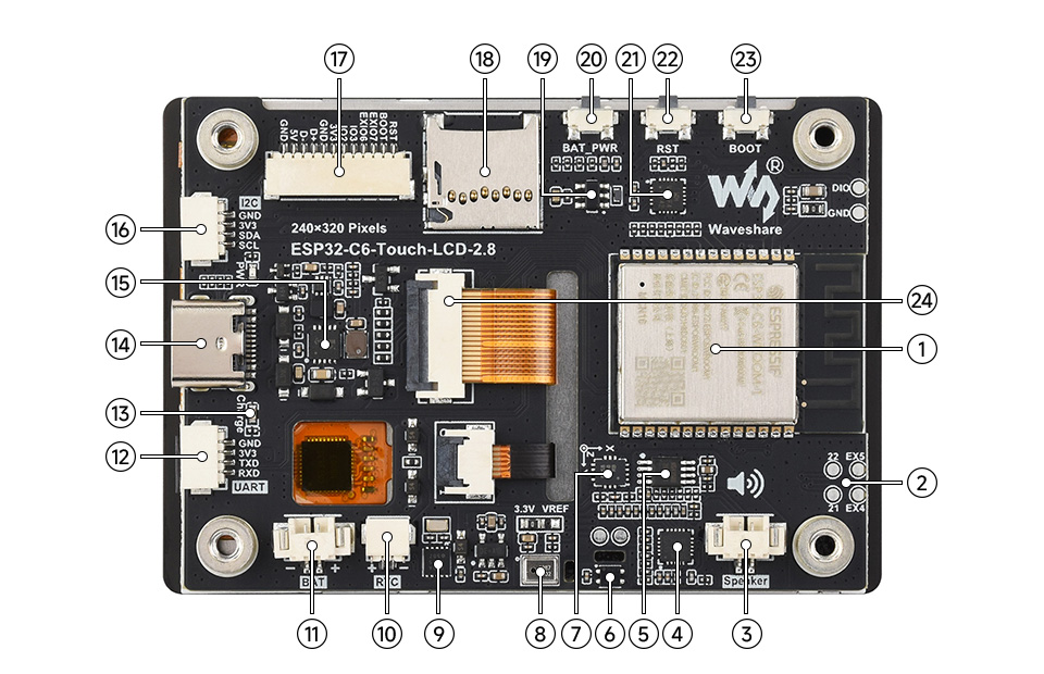 ESP32-C6 Touch LCD 2.8, what's on board