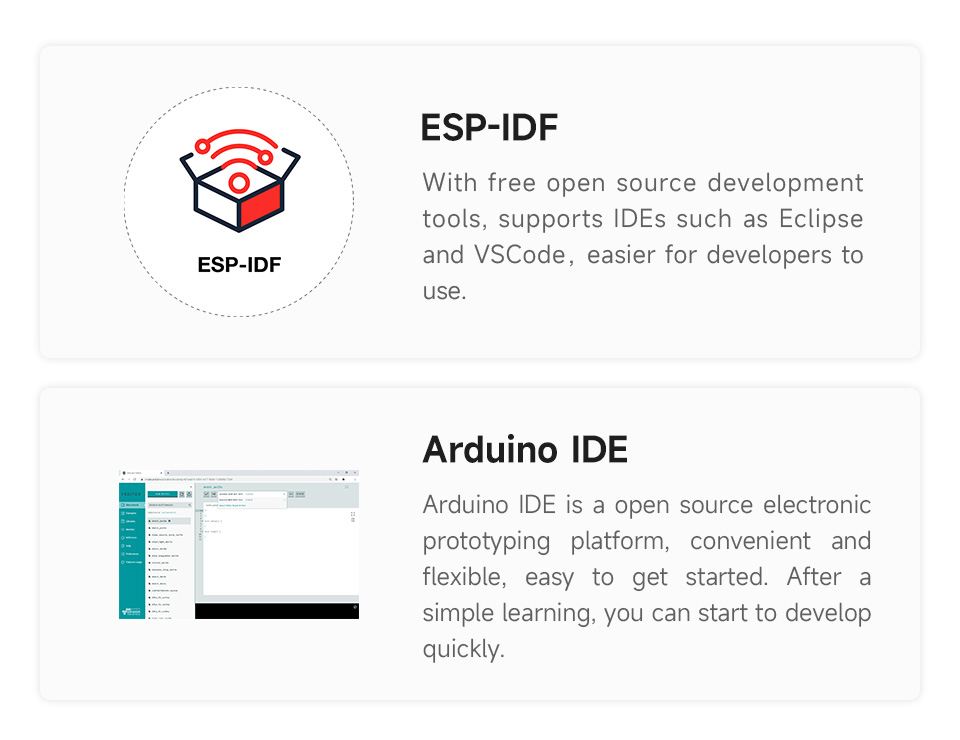 ESP-IDF and Arduino development platform
