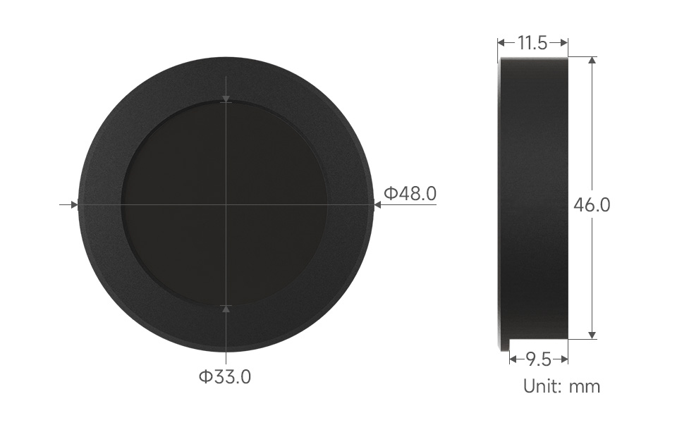 ESP32-S3 1.28inch LCD outline dimensions with black metal case