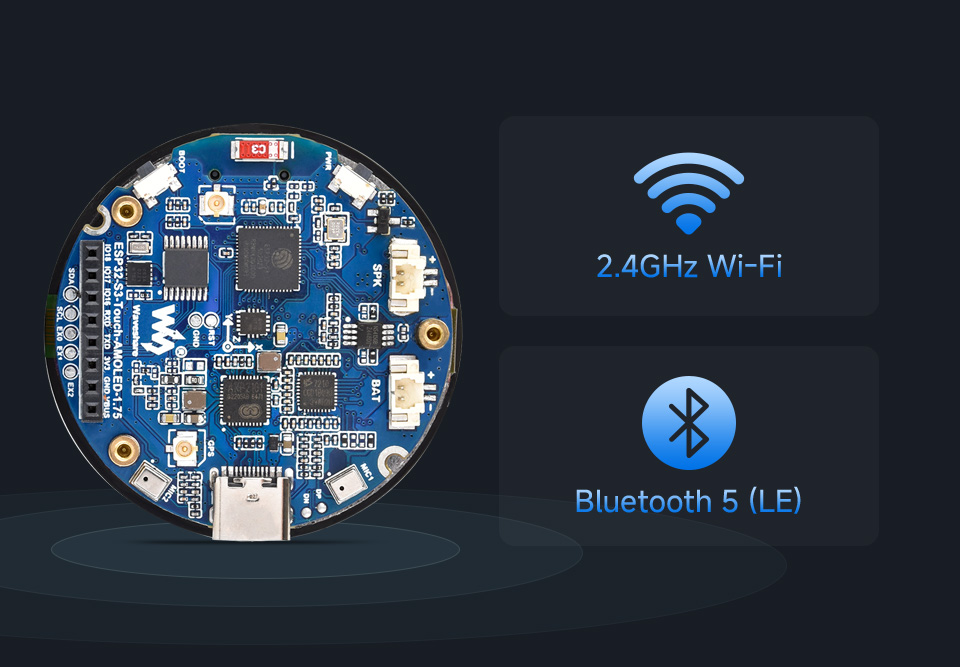 ESP32-S3 Touch AMOLED 1.75, with Wi-Fi and BLE 5 support