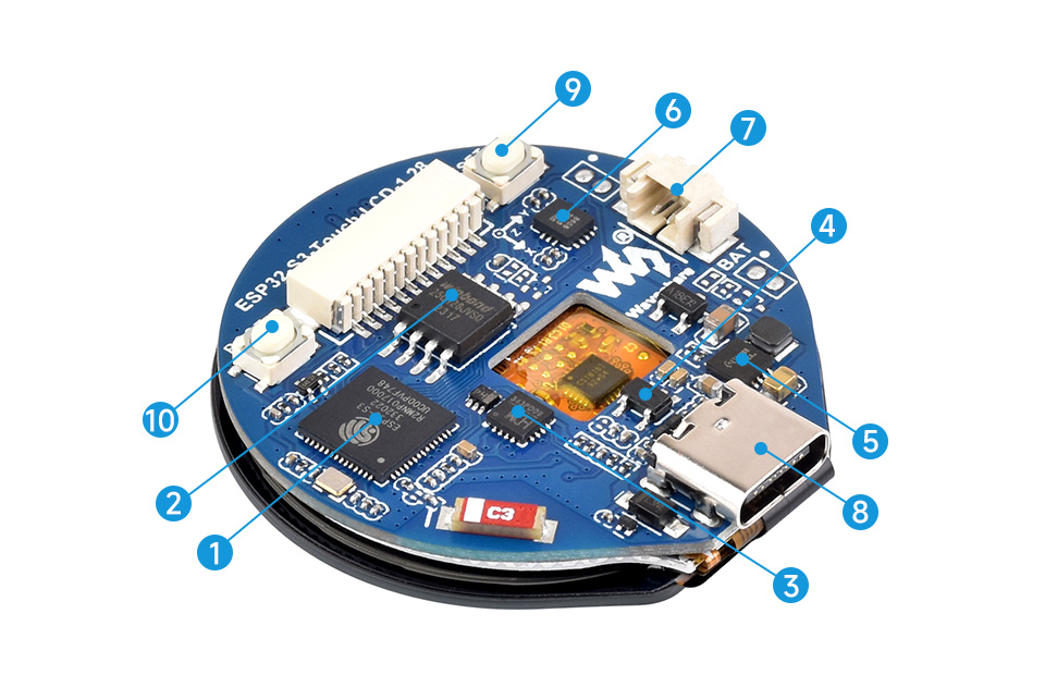 ESP32-S3 Touch LCD, onboard components