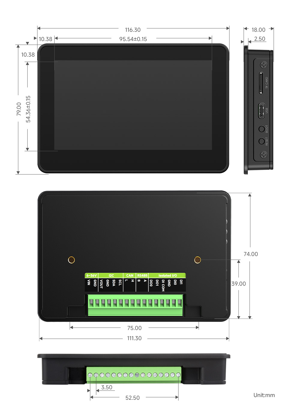 ESP32-S3 4.3inch Capacitive Touch Display Development Board (B), outline dimensions