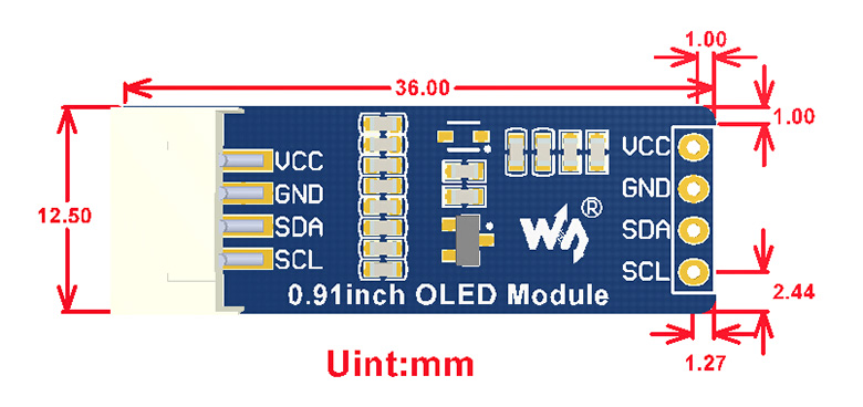 0.91inch OLED Module dimensions