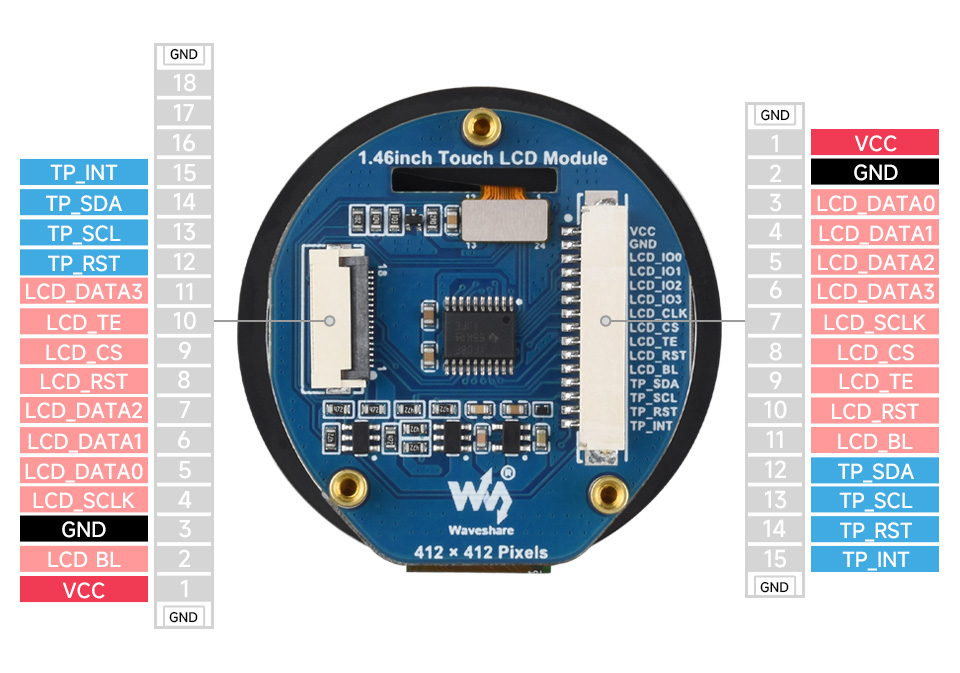 1.46inch Capacitive Touch LCD display, pin description