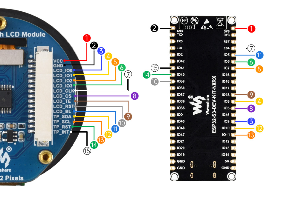 1.46inch Touch LCD display usage demo, connecting with ESP32-S3-DEV-KIT
