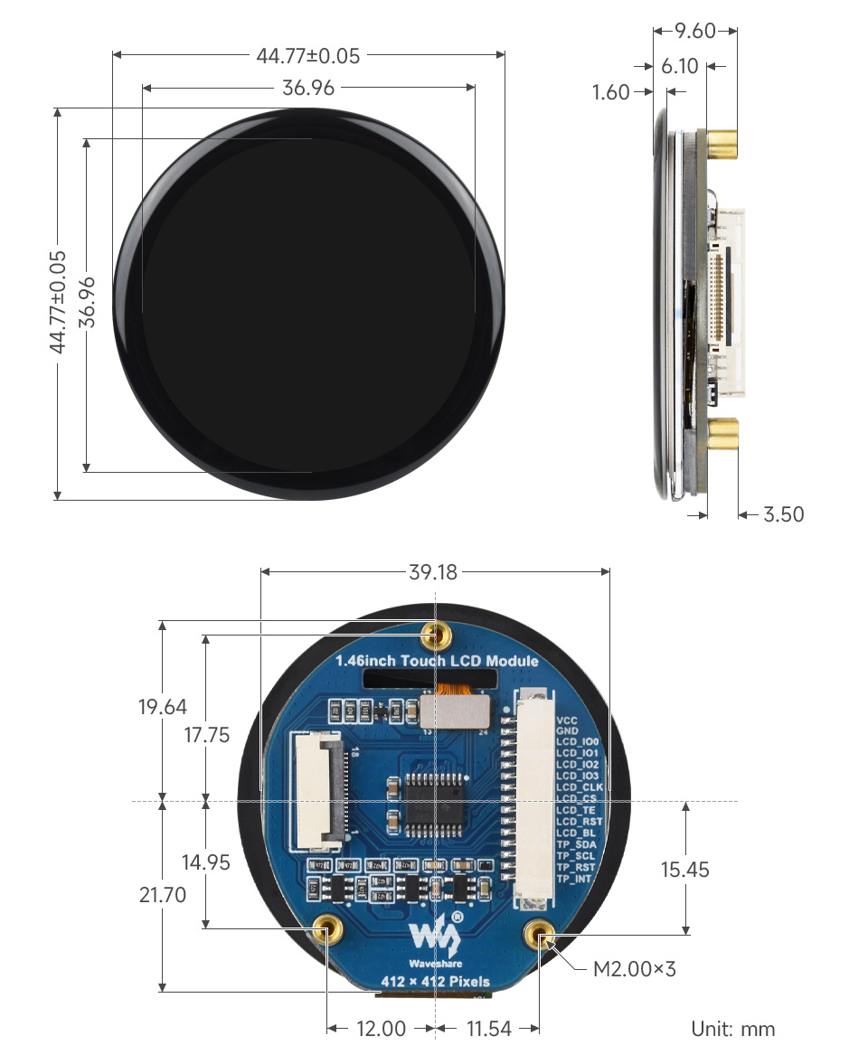 1.46inch Touch LCD display, outline dimensions