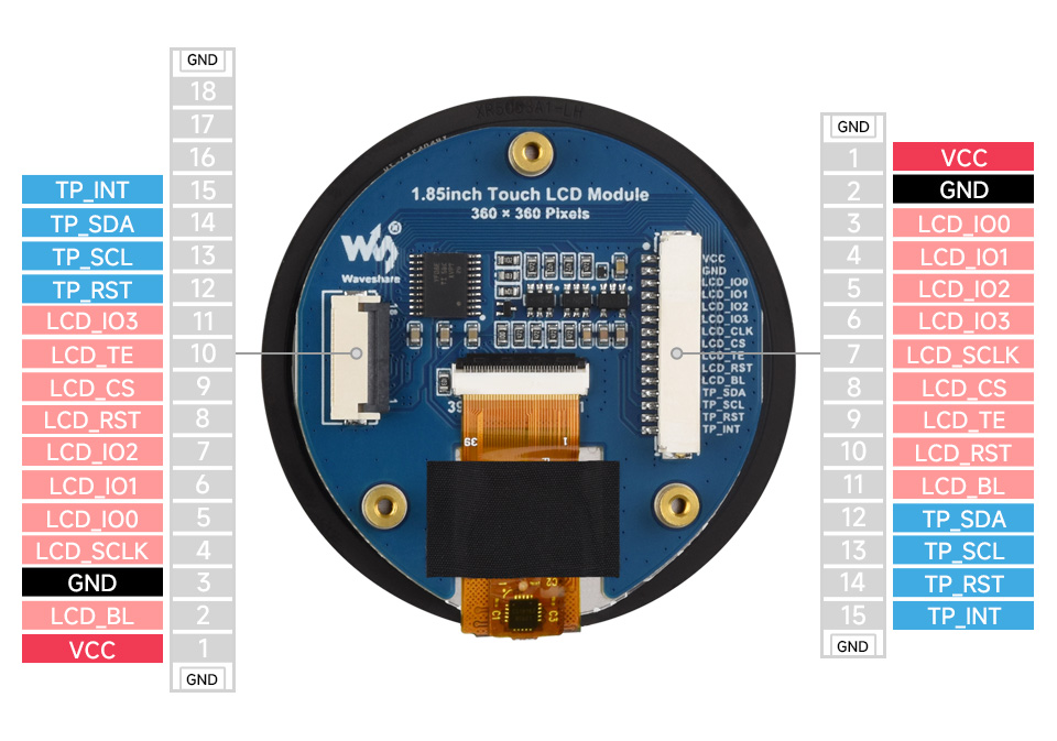 1.85inch touch LCD module pinout description