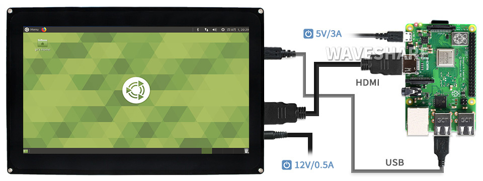 Écran capacitif Waveshare® 10.1 pouces HDMI VGA AV 1024 × 600