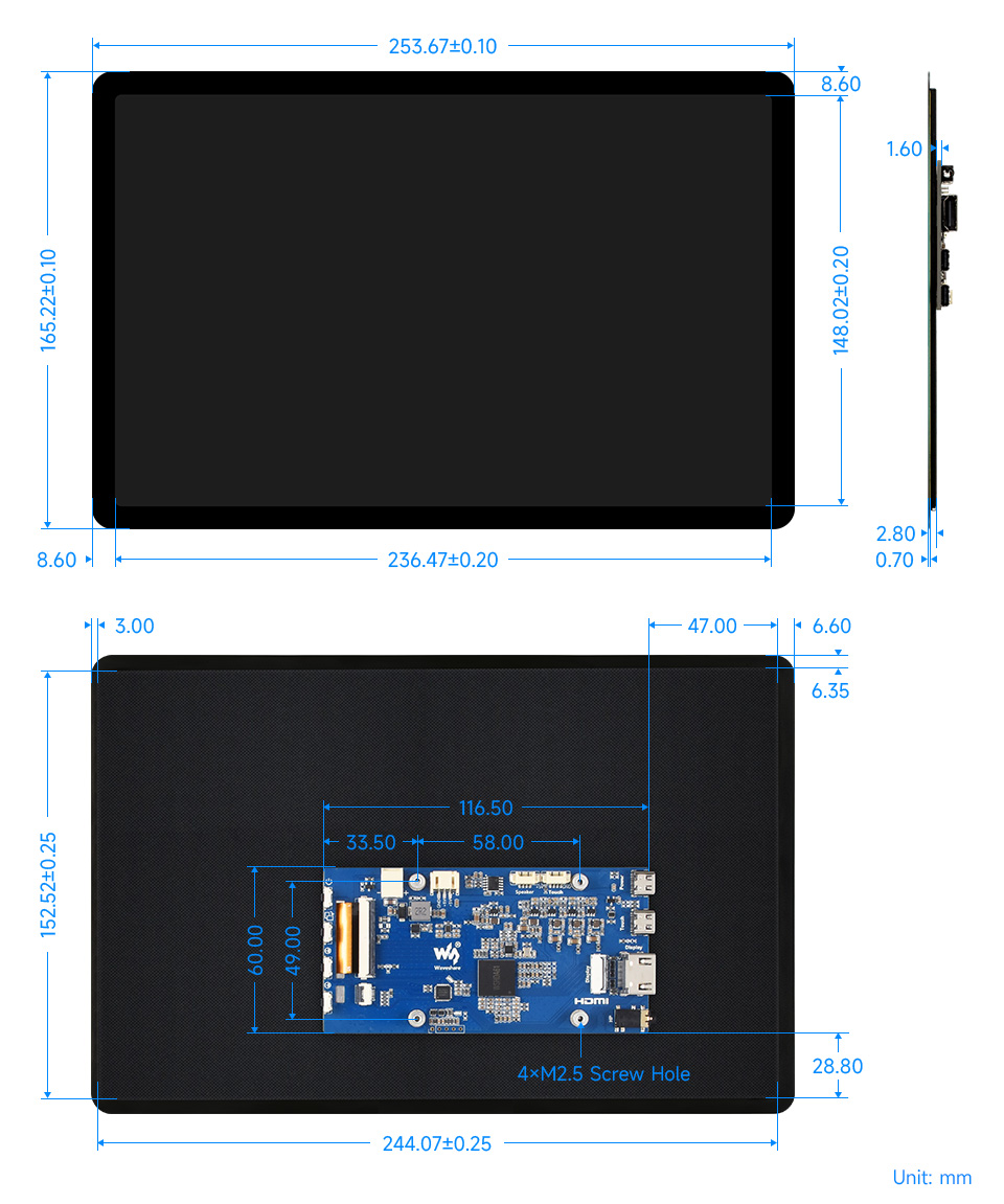 11inch Capacitive Touch Display, outline dimensions