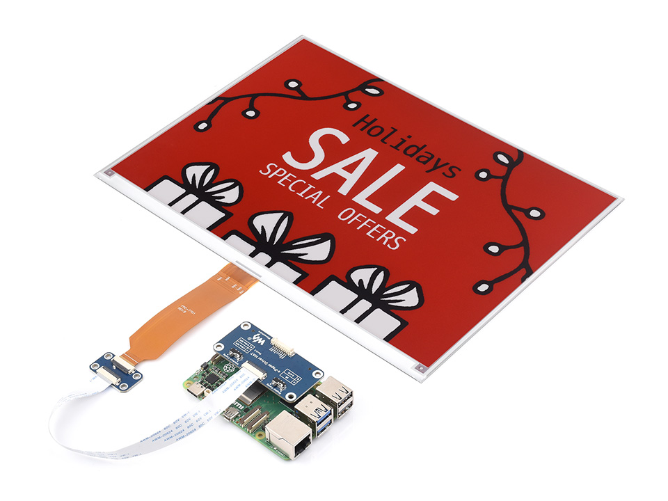 13.3inch red / black / white e-Paper display, connecting with Raspberry Pi 5