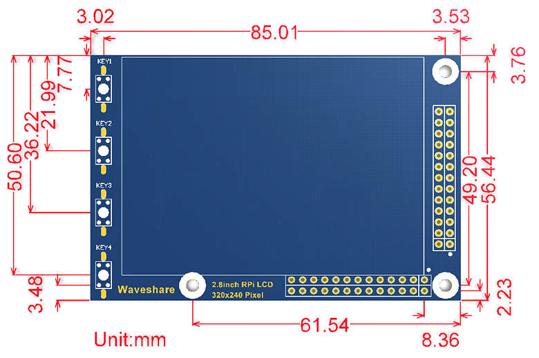 waveshare 2.8inch Screen for Raspberry Pi Resistive Touch TFT LCD with  320x240 Resolution Compatible with Raspberry Pi 4B/B+/2B/3B/3B+/