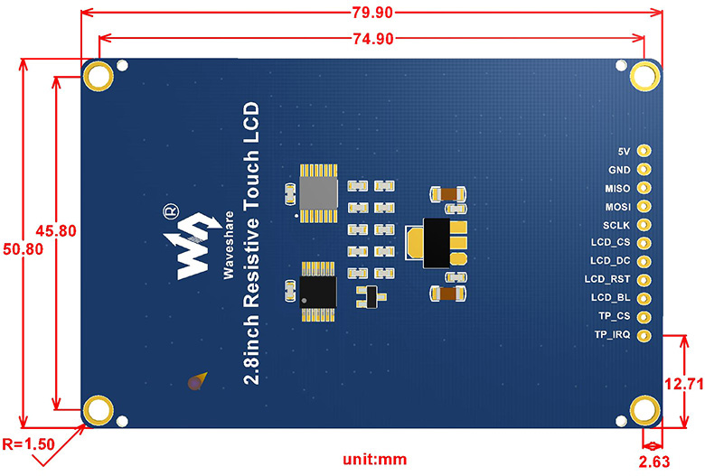 2.8inch Resistive Touch LCD external dimension