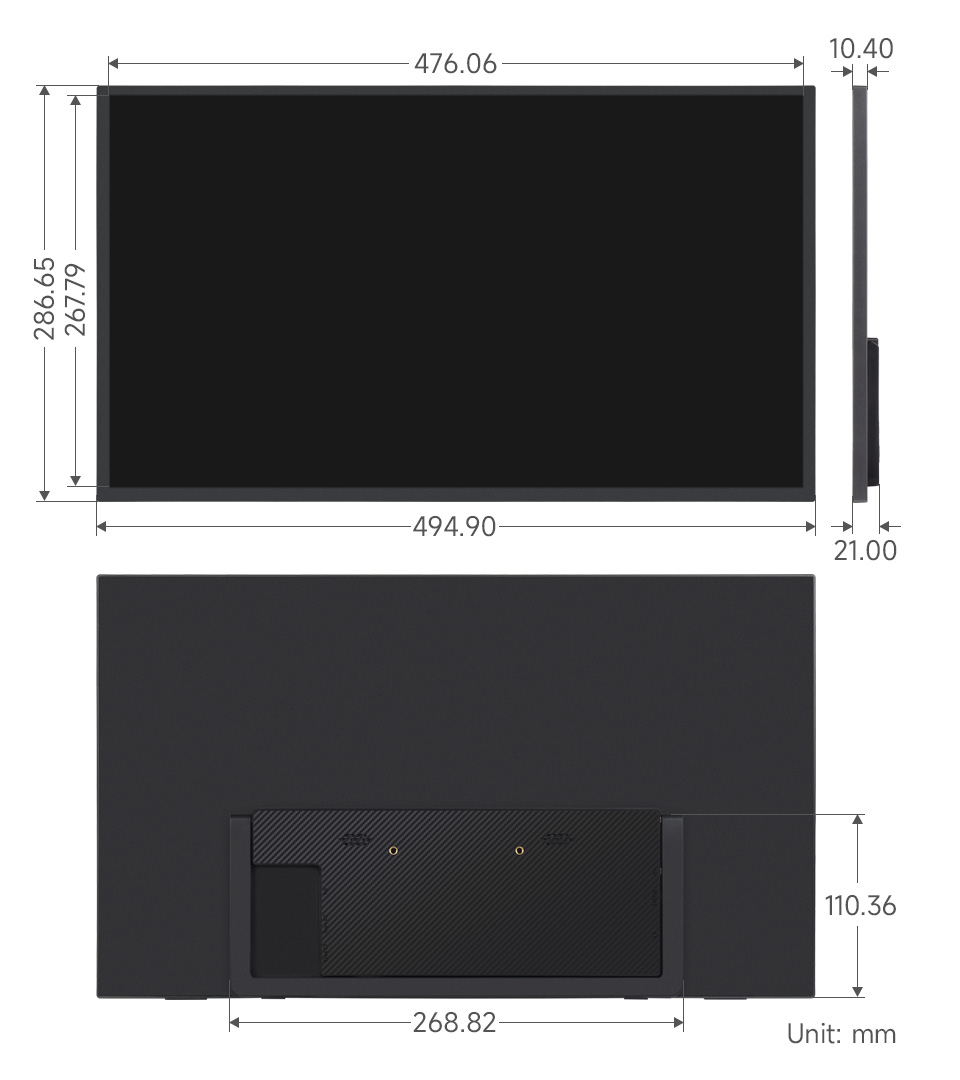 21.5inch Portable Monitor with Stand, outline dimensions