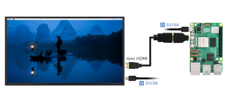 24.5inch Portable Monitor with Stand, working with Raspberry Pi 5