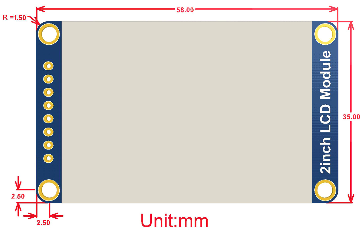 2inch LCD Module dimensions