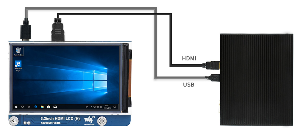 3.2inch HDMI IPS LCD Display (H), 480×800, Adjustable Brightness, No Touch