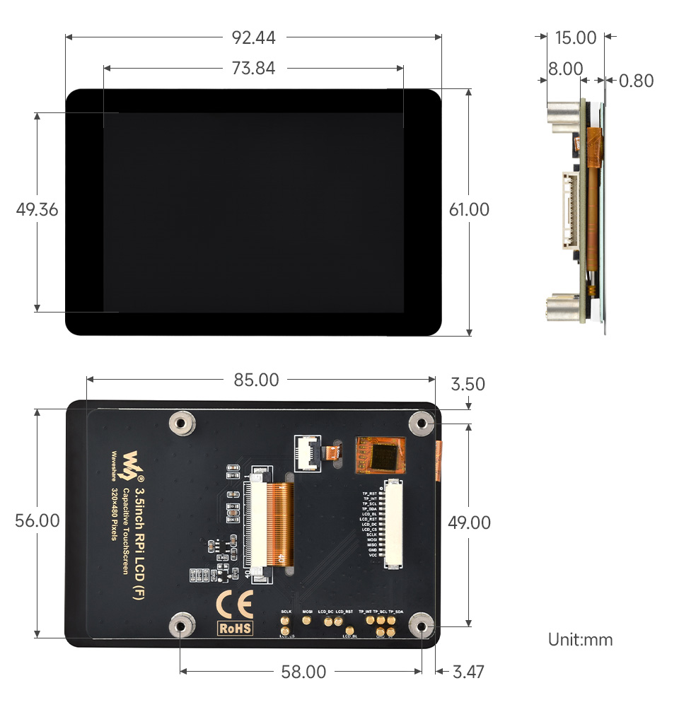 3.5inch Capacitive Touch Display (F), outline dimensions