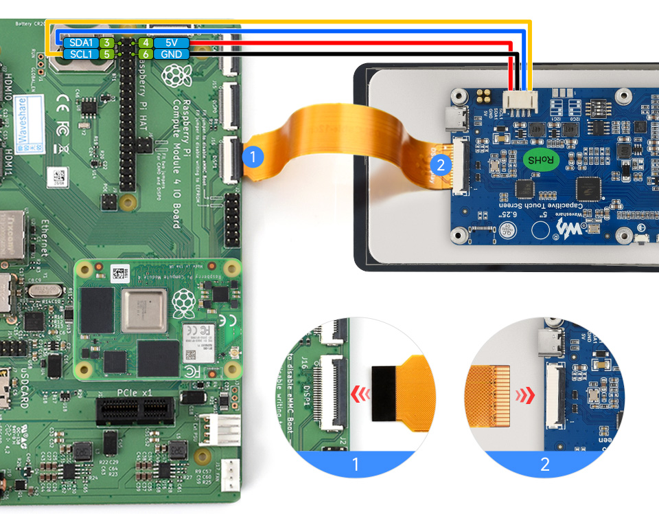 6.25inch DSI capacitive touch display, working with Compute Module 4 IO Board