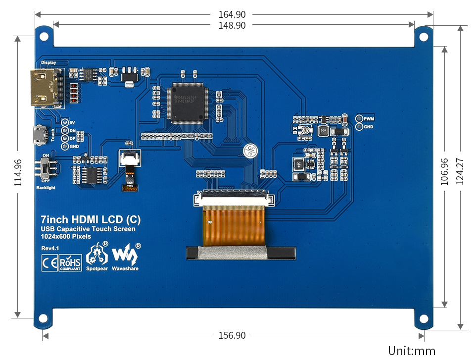 7 pouces HDMI LCD (H) Écran tactile capacitif IPS 1024x600