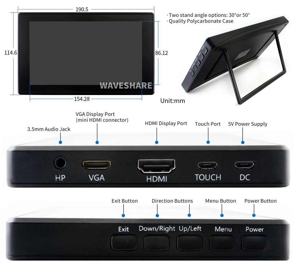 Waveshare Écran LCD 7 inch HDMI Tactile Capacitif - Maroc Moussasoft