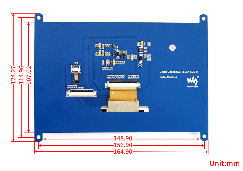 7inch Resistive Touch LCD external dimension