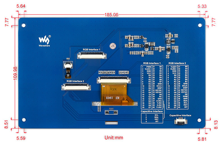 7inch Resistive Touch LCD external dimension