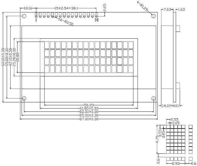 LCD1604 external dimension