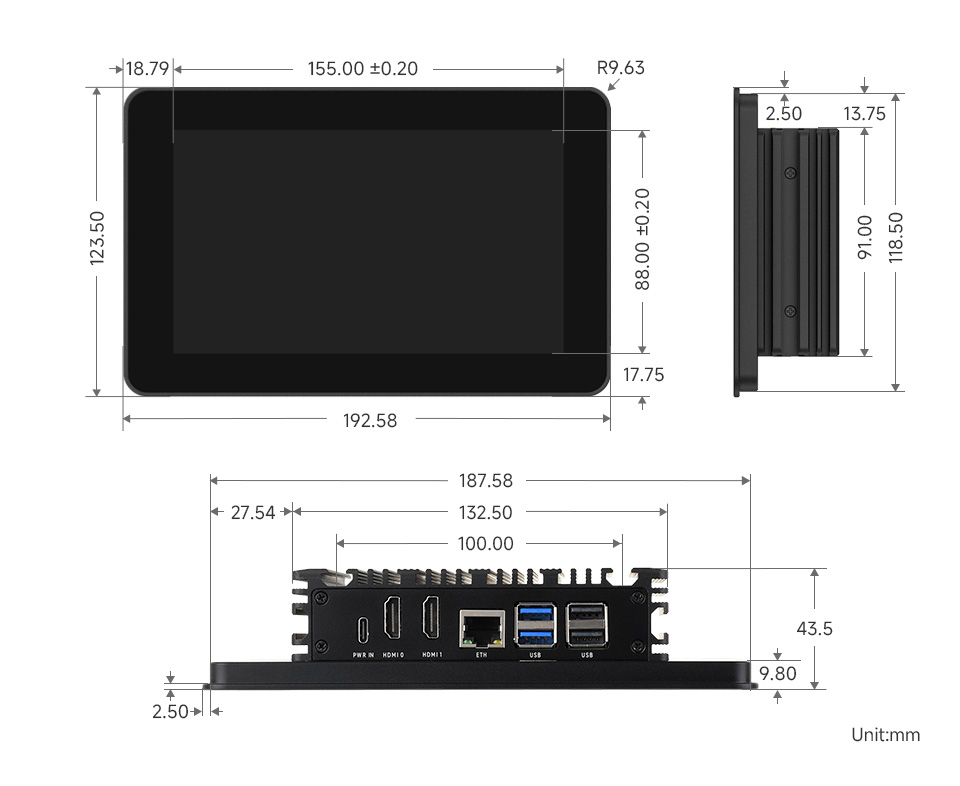 PI5-HMI-7A Outline Dimensions