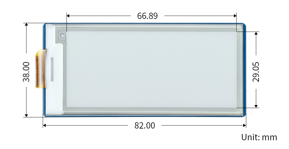 interface spi, ângulo de visão amplo, efeito de papel, 296x128 pixels