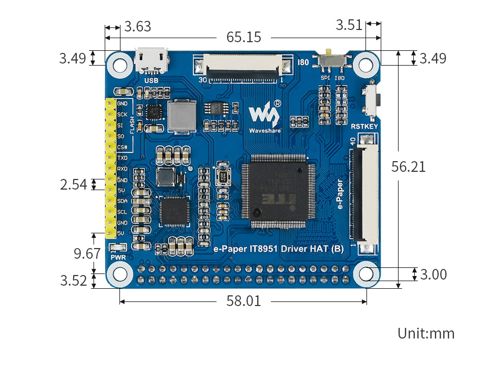 10.3inch e-Paper HAT e-Paper IT8951 Driver HAT (B) dimensions