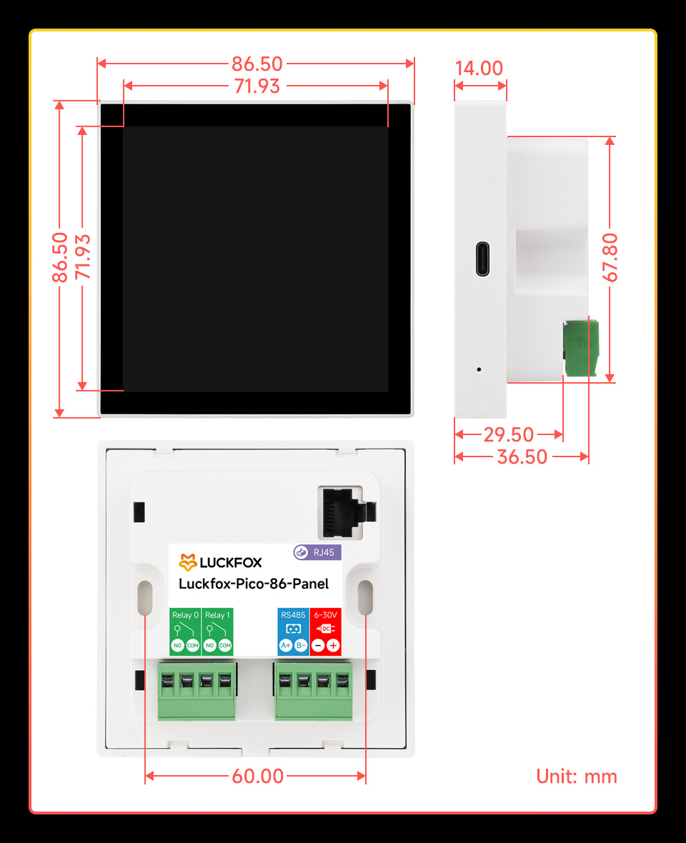 Luckfox Pico 86 Panel series, outline dimensions