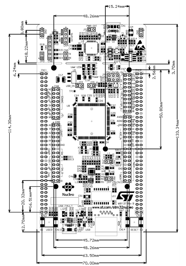 NUCLEO-F446ZE board dimensions