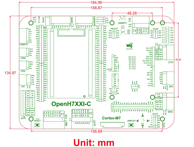 STM32 development board dimensions