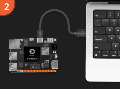 RDK X5 Development Board, Connect the card board to the computer using a Type-C cable