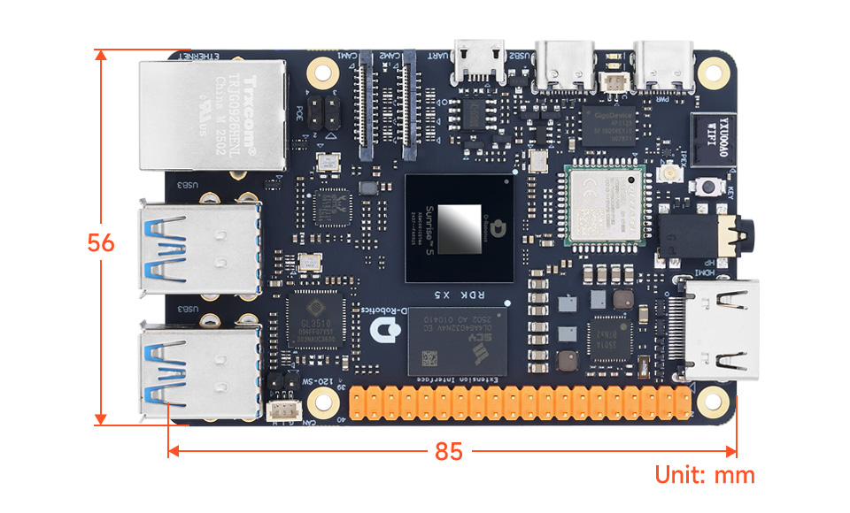 RDK X5 Development Board, outline dimensions