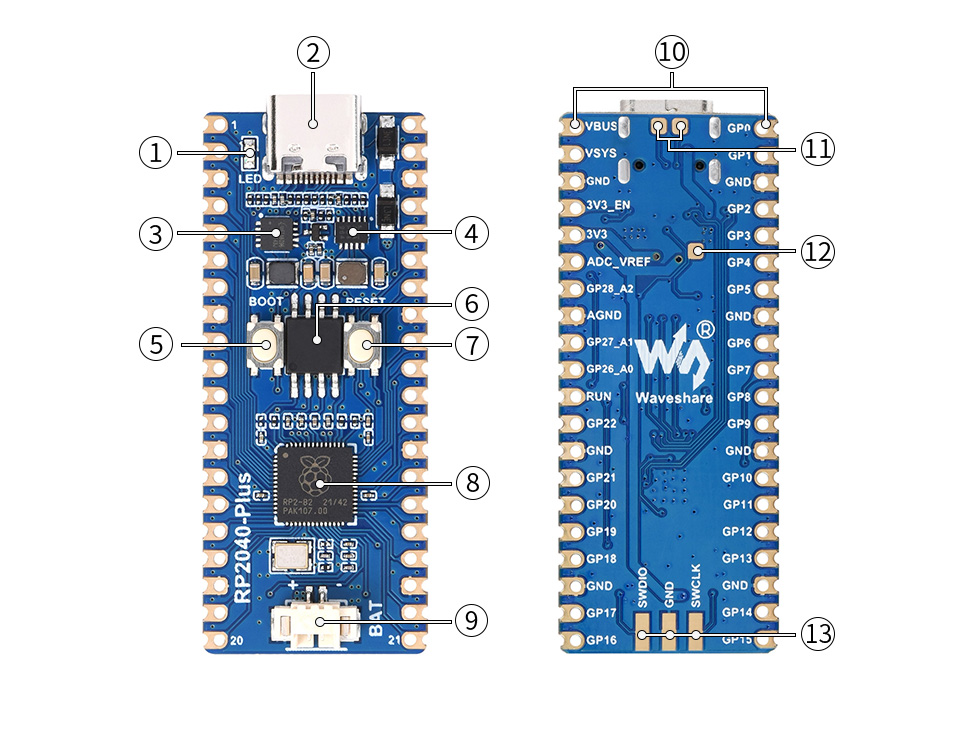 waveshare RP2040-One, 4MB Flash MCU Board, USB-A Plug, Pico-Like MCU Board  Based On Raspberry Pi RP2040, Dual-Core Arm Cortex M0+ Processor up to 133