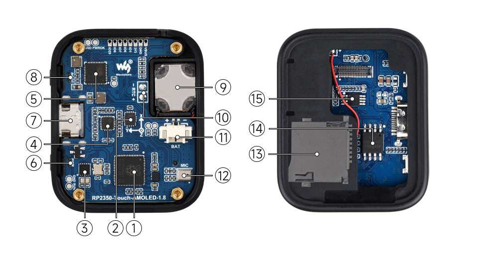 RP2350 1.8inch touch display development board, onboard components