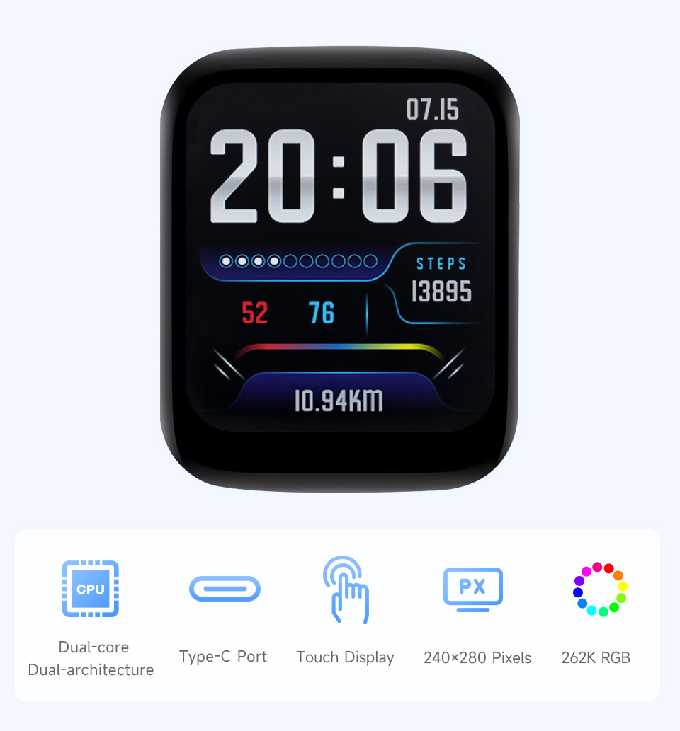 RP2350 1.69inch display development board, front view and features