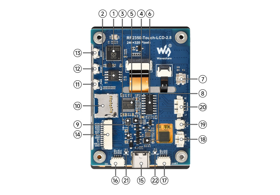 RP2350 Touch LCD 2.8, onboard components