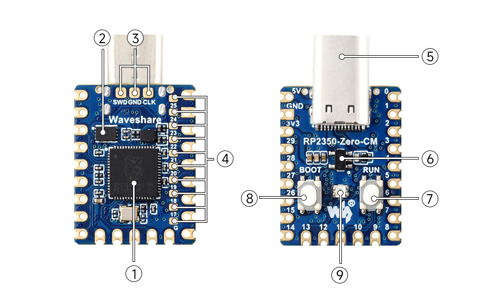 RP2350-Zero-CM Mini Development Board, onboard components