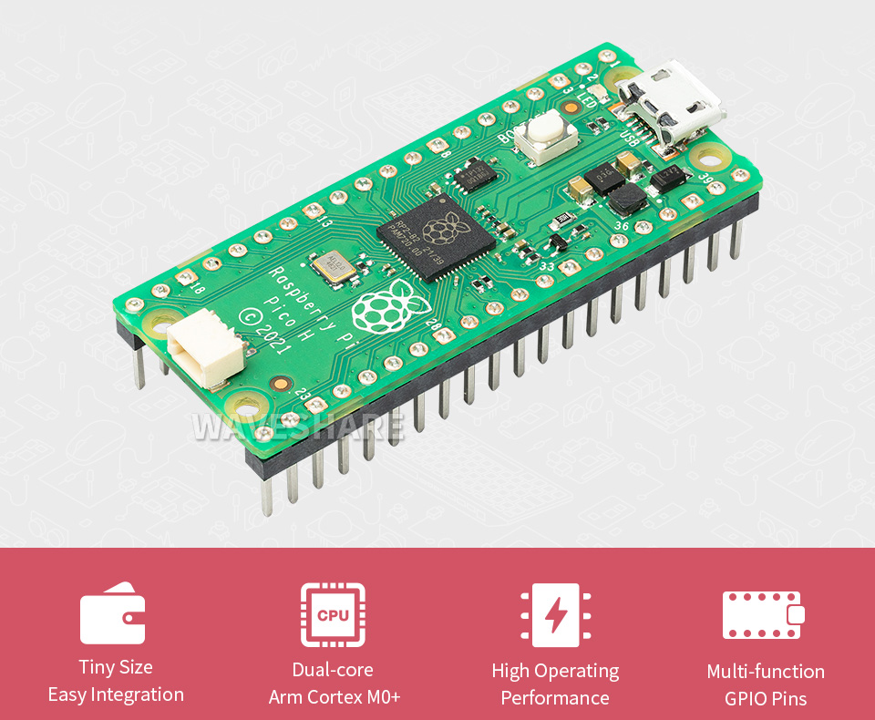 Raspberry Pi Pico H Microcontroller Board, Based on Official RP2040  Dual-core Processor